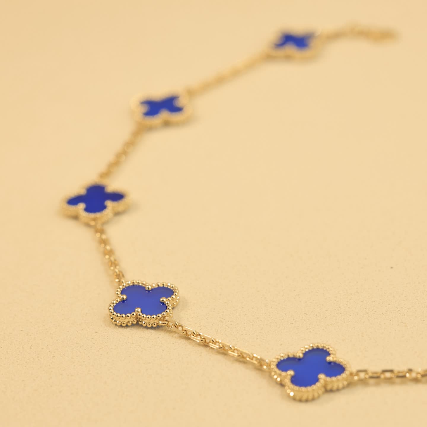 Van Cleef & Arpels Vintage Alhambra Yellow Gold Blue Enamel Necklace
